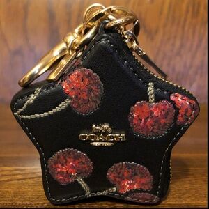 NWT-Coach-Star Bag Charm/Keychain-Glitter Cherry🍒Print-Black-$75